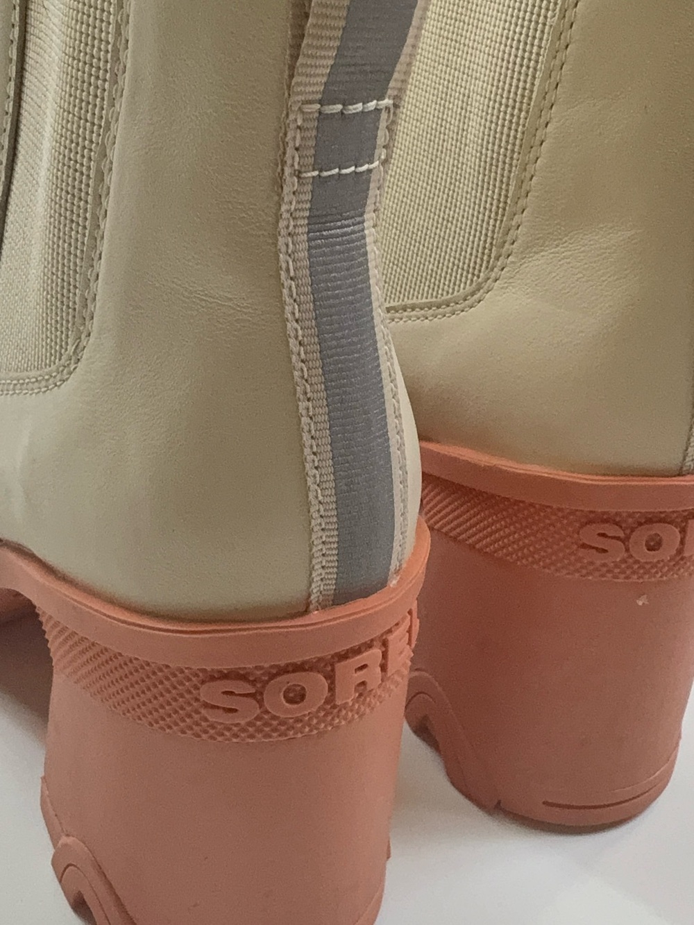 Sorel Cream Chelsea Boots with Coral Chunky Heel